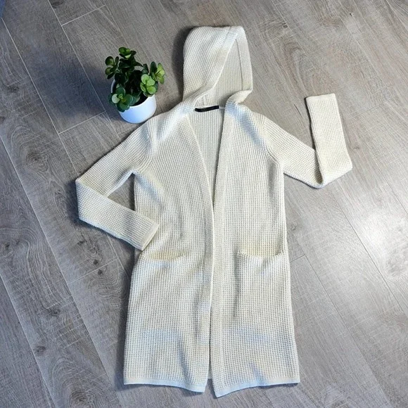 JENNI KAYNE Wool Cashmere Blend Hooded Open Front Duster Cardigan Womens Size XS - Picture 2 of 10